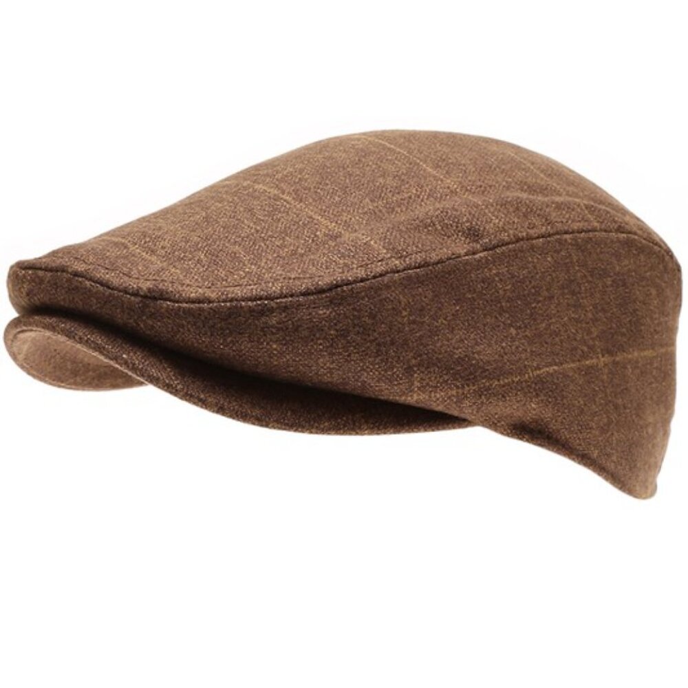 Men's Marled Plaid Newsboy Ivy Cap Brown